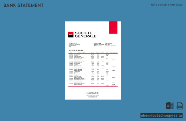 Beispiel eines Kontoauszugs der Société Générale (Frankreich) – Vorschau